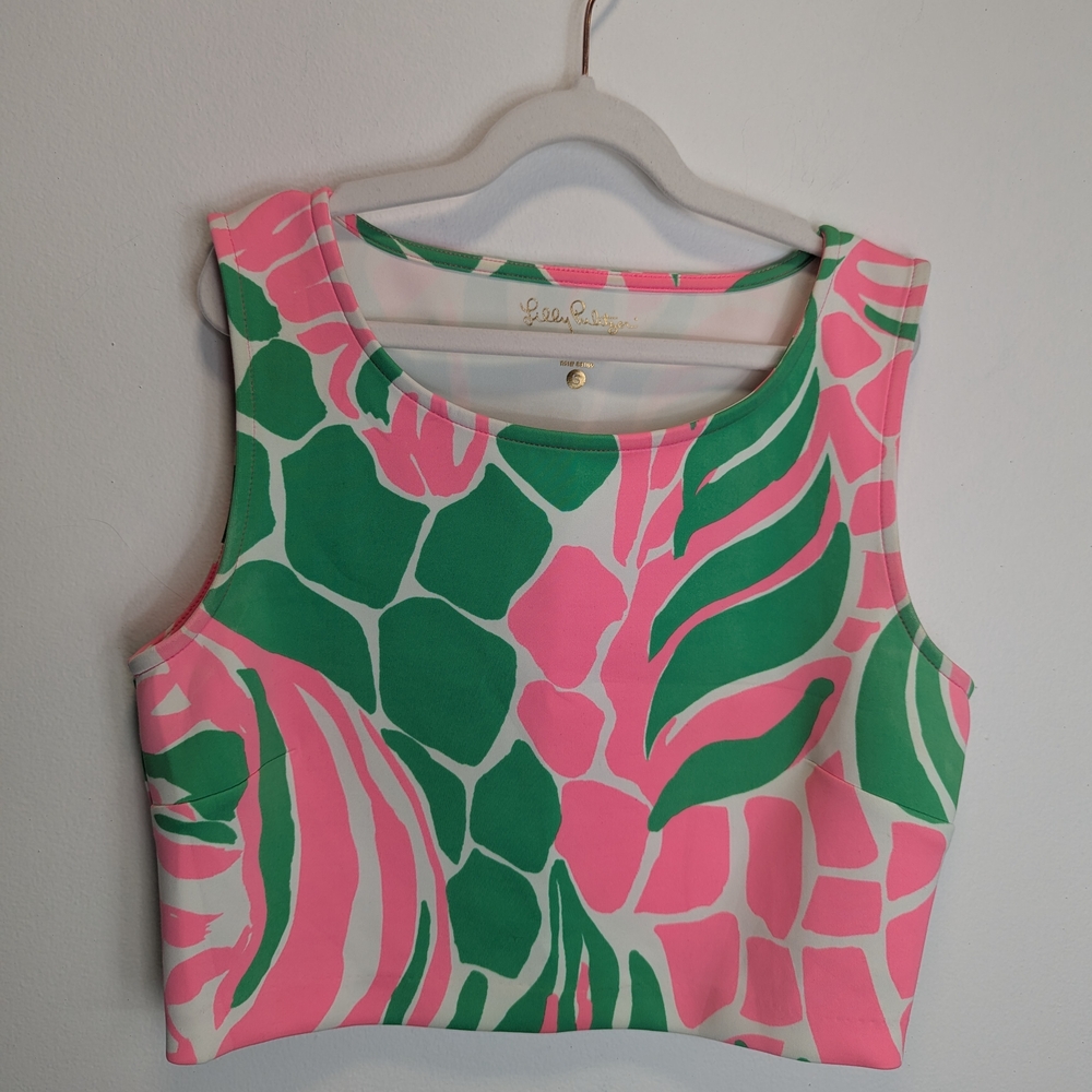 LILLY PULITZER NERI CROP TOP TEE (Top Only) Tiki Pink Small Summer Resort Luxury
